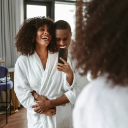 a couple smiling